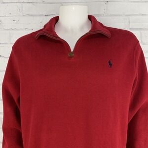 Ralph Lauren Polo Sweater Men's Extra Large Pullover 1/4 Zip Red Sweatshirt